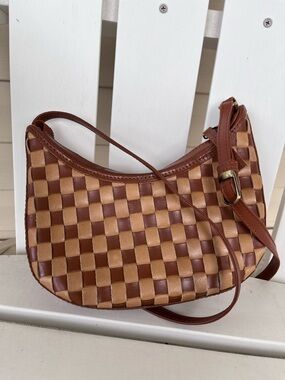 Bembien mini sling bag handwoven check patterned leather purse crossbody